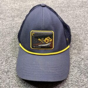 Simms Fish Patch Hat Cap Snap Back Mens Size 7 Blue Mesh Trucker Fishing Outdoor